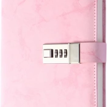 Diary Gift Set, Marble Pattern PU Leather, 300 Pages, Lockable, Can Be Used for Writing and Drawing, Includes Combination Lock, Double Pencil Case, Bracelet and Diamond Pen