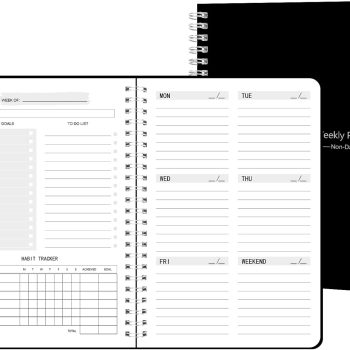 Undated Weekly Planner, Weekly To Do List Notebook with Goal & Habit Tracker Organizer, A5 5.8" x 8.0" Weekly Planner Notebook with Spiral Binding for Men or Women