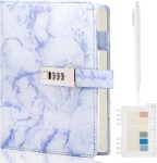 Marble-patterned lockable diary, 192 pages, standard college line spacing, with lock, waterproof, A5 size, designed for women, cute girly diary (purple).