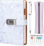 Marble Pattern Lockable Diary, Suitable for Girls and Women, A5 Size, 300 Pages, Lockable, Secret Diary Set, Suitable for Teen Girls, Replaceable Refills, Includes Pen, Pencil Case and Index Stickers