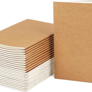 Kraft Paper Themed Notebooks, 24-pack, A5 size (5.5 inches x 8.3 inches), 60 pages, brown kraft paper soft cover, lined notebooks, travel diary set, student office writing diary paper
