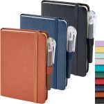3-pack pocket notebooks, small notebooks, A6 mini notebooks with pen holder, 408 pages of lined paper, 3.7 x 5.7 inches, black, brown, blue