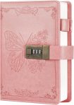 Locked diary, women's diary, vintage replaceable inner pages secret diary, notebook with combination lock, 5.3 inches x 7.8 inches (pink)