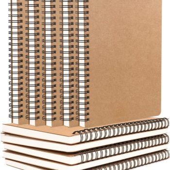 Spiral notebooks, 10-pack, A5 university standard lined kraft paper cover notebooks (bulk), 8.3 inches x 5.8-inch, 120 pages/60 sheets, 100g paper, suitable for memos, notebooks, sketchbooks, travel, student, office, business, and academic diaries.
