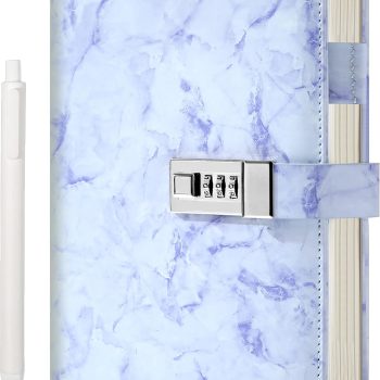 Locked diary, suitable for girls and women, A5 locked diary, suitable for girls aged 8-16, 192-page waterproof diary, suitable for girls aged 8-12, includes a fountain pen, marble pattern, purple
