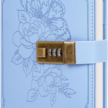 Lockable diary, vintage style, hard cover, replaceable refills, 5.2 inches x 7.3-inch (Light Blue)