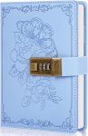Lockable diary, vintage style, hard cover, replaceable refills, 5.2 inches x 7.3-inch (Light Blue)