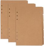 3 sets of A5 kraft paper dividers, 6-hole ring index labels, suitable for travel journals, binders, and planners.