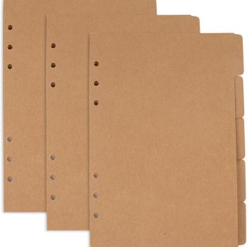 3 sets of A5 kraft paper dividers, 6-hole ring index labels, suitable for travel journals, binders, and planners.