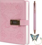 Women's/Girls' A5 Size Lockable Diary, with Lines, Butterfly Pattern, Comes with Pen and Bookmark, Replaceable Refills, Lockable Design, 224 Numbered Pages