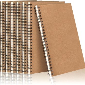 7-pack blank spiral notebooks, A5 unlined notebooks, 100 pages, suitable for diaries and sketchbooks, 8.3 inches x 5.5 inches. 5.5-inch, softcover kraft paper, diary/planner, 50 sheets, suitable for school, travel, office (brown)