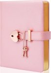 Locked Diary, Suitable for Girls Aged 8-12, 296 Pages, Gold-Foil Heart-Shaped Lock Cover, Comes with Gift Box (A - Pearl Pink)