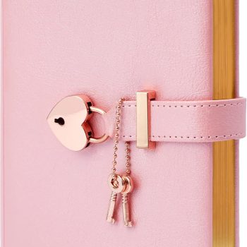 Locked Diary, Suitable for Girls Aged 8-12, 296 Pages, Gold-Foil Heart-Shaped Lock Cover, Comes with Gift Box (A - Pearl Pink)