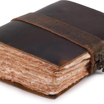 Leather-Bound Vintage Diary, Unisex - Book of Shadows - Locked 200 Pages Vintage Raw-Edge Handmade Watercolor Paper - Country Brown - 7 x 5 Inches