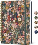 Women's A5 Lined Spiral Notebook, Cute College Standard-Gap Hardcover Notebook, Suitable for Work and Note-Taking, Beautiful Writing Notebook, 140 Pages, Garden Pattern
