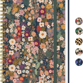Women's A5 Lined Spiral Notebook, Cute College Standard-Gap Hardcover Notebook, Suitable for Work and Note-Taking, Beautiful Writing Notebook, 140 Pages, Garden Pattern
