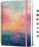 Women's A5 size (5.8 inches x 8.3 inches) spiral-bound notebook, beautiful hardcover, suitable for work, study, and note-taking, beautiful university standard line spacing, 140 pages, sunset pattern