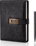 Lockable diary, A5 size, PU leather cover, 240 pages, vintage style, lockable notebook with pen, unisex, 8.6 inches x 5.8 inches, black